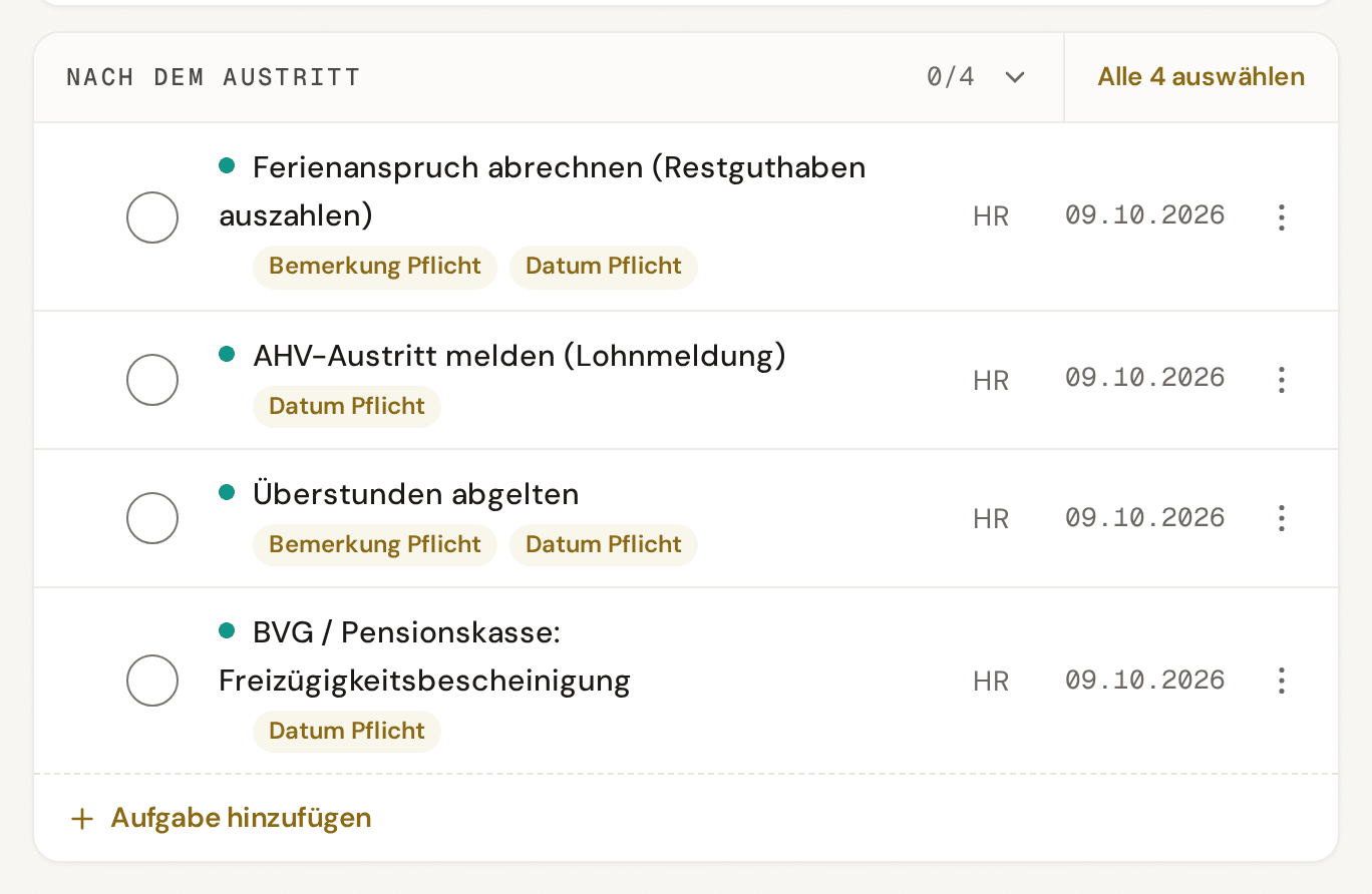 Aufgaben nach dem Austritt: Ferien abrechnen, AHV-Austritt melden, Überstunden abgelten, Freizügigkeit der Pensionskasse