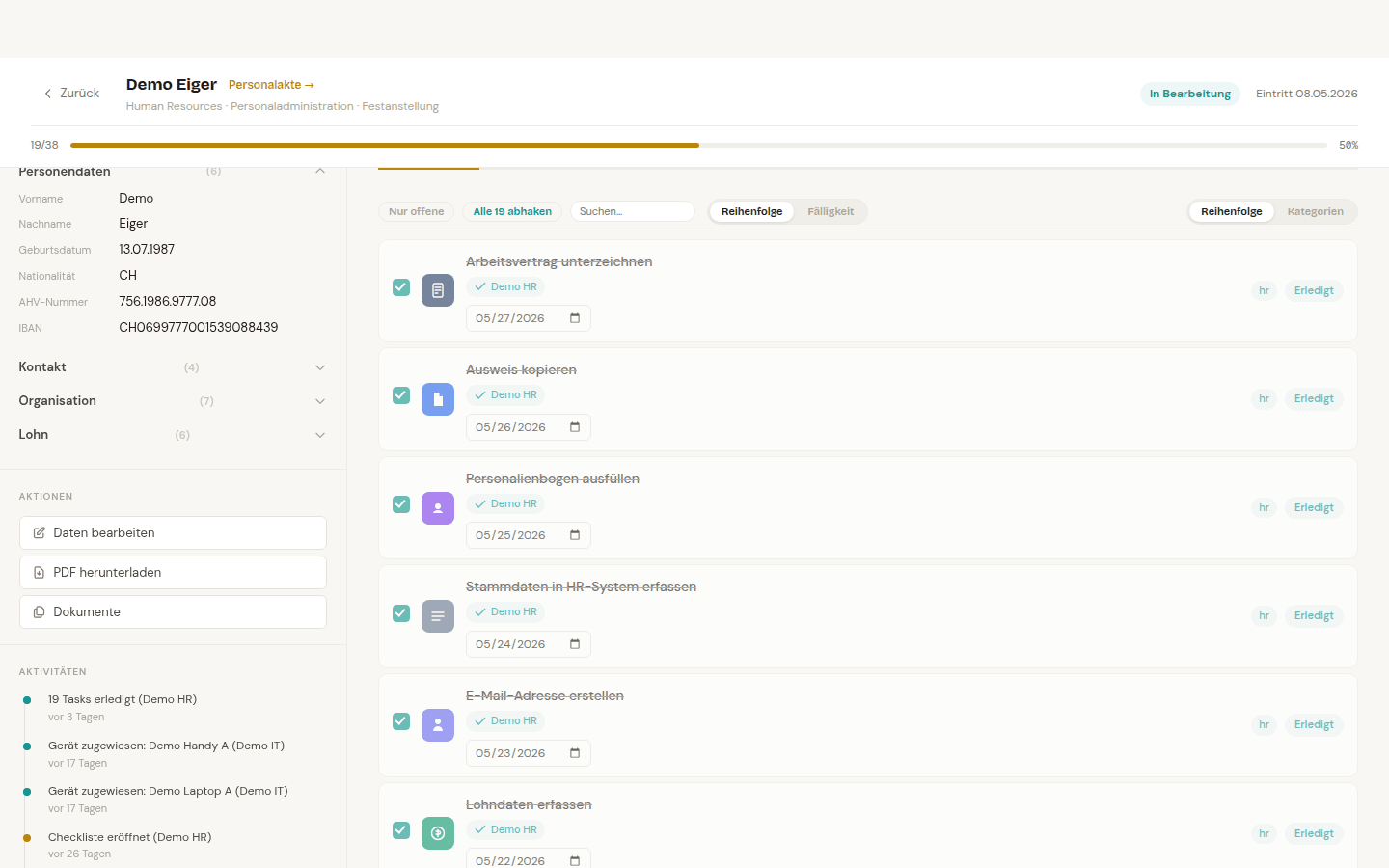 Onboarding-Checkliste mit Aufgaben nach Rolle