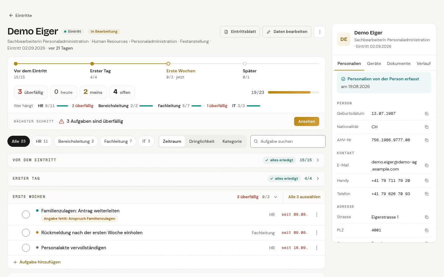 Onboarding-Checkliste mit Aufgaben nach Rolle